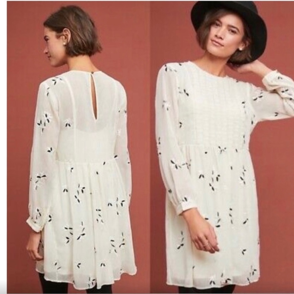 Anthropology Feather Bone Feuille Embroidered Tunic Dress Beige size: 8